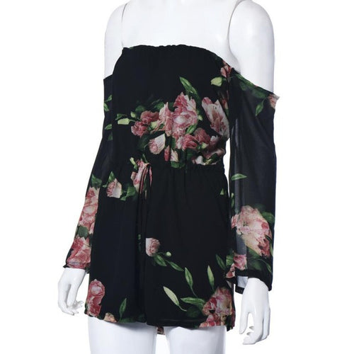 2016 New Summer Sexy jumpsuit for women Off Shoulder 2 Color Floral Jumpsuit Women Short Pants Romper Overalls For Women