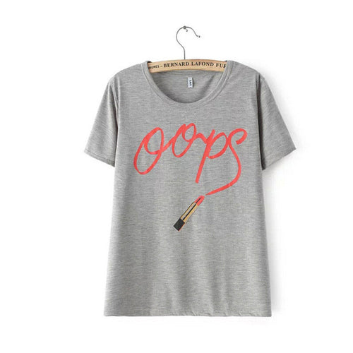 2016 New Summer T Shirt Cotton Women Short Sleeve Casual O-Neck Tee Tops Female Lipstick Print T-shirt Plus Size 70639
