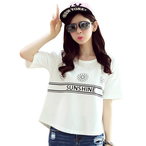 2016 New Summer T Shirt Women Short Sleeve Casual O-Neck Tee Tops Female Print Korean Style T-shirt Plus Size 70643