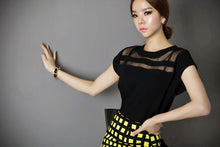 2016 New Summer Women Black Tulle Sheer Blouses Shirts Ladies Tops Chiffon Blouse Short Hollow Out M-XXL Plus Size