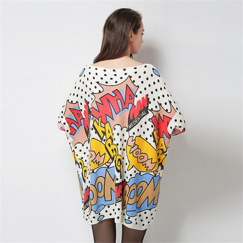 2016 New Sweater Women Plus Size Pullover Medium-long Carton Letter Print Woman O-neck Full Sleeve Loose Sweater 71713