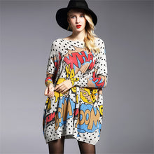 2016 New Sweater Women Plus Size Pullover Medium-long Carton Letter Print Woman O-neck Full Sleeve Loose Sweater 71713