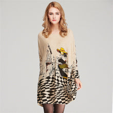 2016 New Sweater Women Plus Size Pullover Medium-long Carton Print Woman O-neck Full Sleeve Loose Sweater 71587