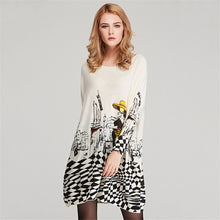 2016 New Sweater Women Plus Size Pullover Medium-long Carton Print Woman O-neck Full Sleeve Loose Sweater 71587