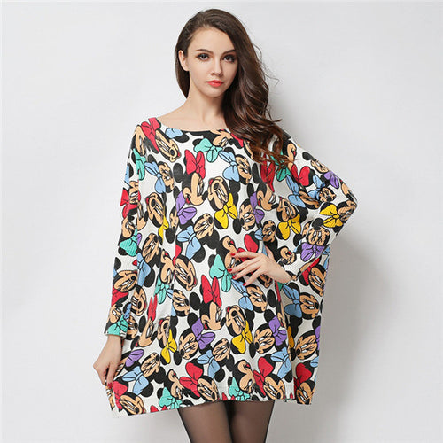 2016 New Sweater Women Plus Size Pullover Medium-long Carton Print Woman O-neck Full Sleeve Loose Sweater 71583