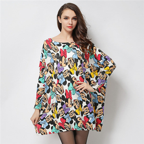 2016 New Sweater Women Plus Size Pullover Medium-long Carton Print Woman O-neck Full Sleeve Loose Sweater 71583