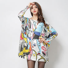 2016 New Sweater Women Plus Size Pullover Medium-long Carton Print Woman O-neck Full Sleeve Loose Sweater 71584