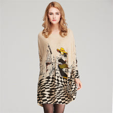 2016 New Sweater Women Plus Size Pullover Medium-long Carton Print Woman O-neck Full Sleeve Loose Sweater 71587