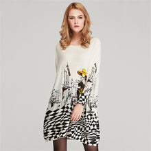 2016 New Sweater Women Plus Size Pullover Medium-long Carton Print Woman O-neck Full Sleeve Loose Sweater 71587