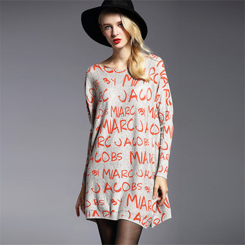 2016 New Sweater Women Plus Size Pullover Medium-long Letter Print Woman O-neck Full Sleeve Loose Sweater 71774