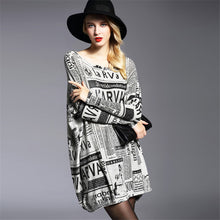 2016 New Sweater Women Plus Size Pullover Medium-long Paper Print Woman O-neck Full Sleeve Loose Sweater 71566