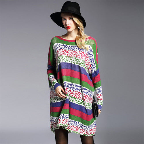 2016 New Sweater Women Plus Size Pullover Medium-long Patchwork Woman O-neck Full Sleeve Loose Sweater 71762