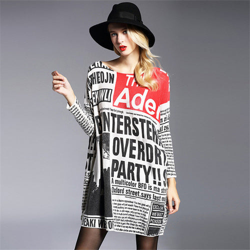 2016 New Sweater Women Plus Size Pullover Medium-long Print Woman O-neck Full Sleeve Loose Sweater 71588