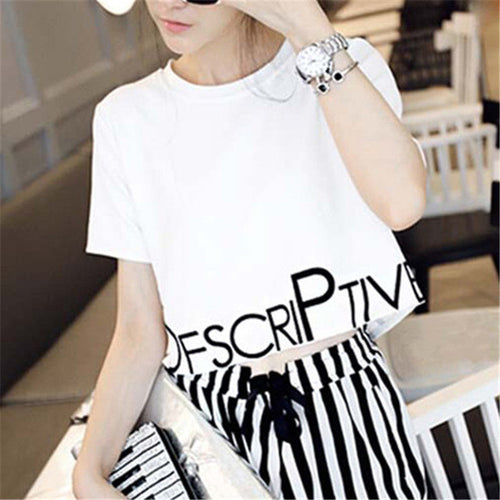 2016 New T Shirt Women Short Sleeve Casual O-Neck Tee Tops Female Letter Print T-shirt Crop Top Plus Size 70649