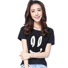 2016 New T Shirt Women Short Sleeve Casual O-Neck Tee Tops Female Smile Print T-shirt Plus Size 70645