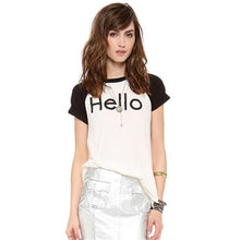2016 New T Shirt Women Short Sleeve Hello CharlieO-Neck Tee Tops Patchwork Female Letter Print T-shirt Plus Size 70654