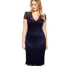 2016 New Vestidos Plus Size Sexy Pencil Knee-Length Dress Brief Short Sleeve V-neck Women Lace Dresses 70943