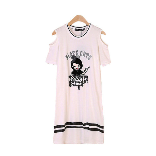 2016 New Vestidos Plus Size Straight Knee-Length Dress Brief Short Sleeve O-neck Off Shoulder Women Letter Print Dresses 71067