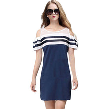 2016 New Vestidos Plus Size Straight Knee-Length Dress Brief Short Sleeve O-neck Women Lace Stripped Dresses 70952