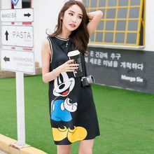 2016 New Vestidos Plus Size Straight Knee-Length Dress Straight Sleeveless Carton Print O-neck Women Dresses 71498