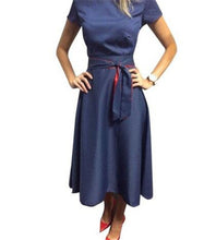 2016 New Vintage Dot Print Women Dress O-Neck Elegant Party Summer Dress With Belt Casual Dress Mid-Calf Vestidos 71260