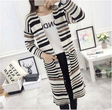 2016 New Winter Cardigans Women Fashion Long Sweater Casual Long Sleeve O-neck Stripped Knitting Woman Sweaters 71697