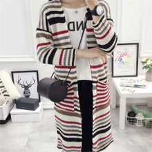 2016 New Winter Cardigans Women Fashion Long Sweater Casual Long Sleeve O-neck Stripped Knitting Woman Sweaters 71697