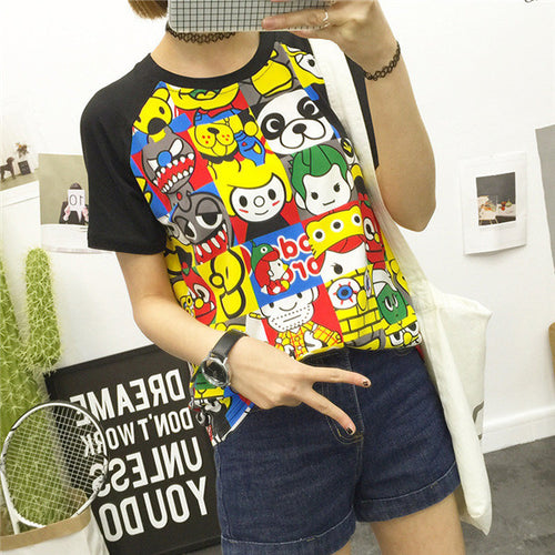 2016 New Women Carton T shirts Animal Mouse Print T-shirt Woman O-neck Top Short Sleeve Female Plus Size t shirt 71502