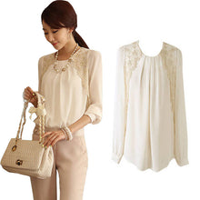 2016 New Women Casual Blouse Elegant OL Ladies' LongSleeve Work Chiffon Blouse Sheer Lace Tops Shirt Blouse White
