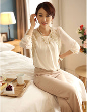 2016 New Women Casual Blouse Elegant OL Ladies' LongSleeve Work Chiffon Blouse Sheer Lace Tops Shirt Blouse White