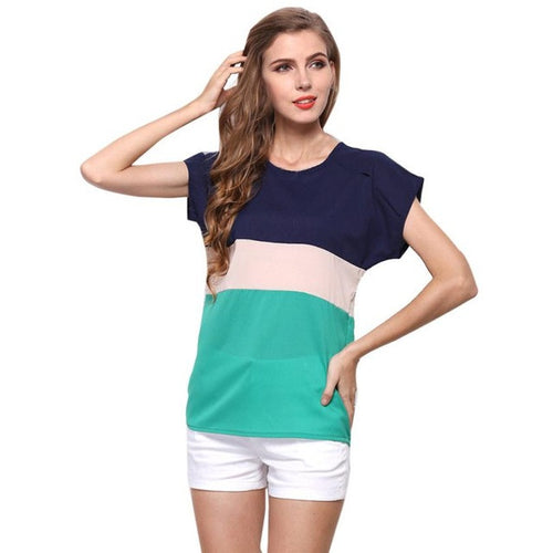 2016 New Women Clothes Plus Szie S-3XL Chiffon Summer Tops Slim Striped Short Sleeve Casual Womens Blouses Ladies Blusas Mujer Y