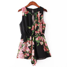 2016 New Women Flower Printed Rompers Short Jumpsuits Summer Zipped Open Back female Sexy Chiffon Overalls Playsuits