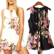 2016 New Women Flower Printed Rompers Short Jumpsuits Summer Zipped Open Back female Sexy Chiffon Overalls Playsuits