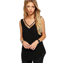 2016 New Women Plus Size Chiffon Tank Tops Deep V-neck Sleeveless Lace Casual Fashion Patchwork Hot Sale Tops 70450