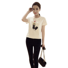 2016 New Women Print T Shirts Loose Short Sleeve T-shirt Lip Stick Beading tshirt Girl Casual Tops 70963