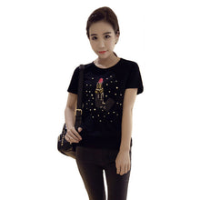 2016 New Women Print T Shirts Loose Short Sleeve T-shirt Lip Stick Beading tshirt Girl Casual Tops 70963