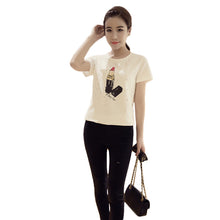 2016 New Women Print T Shirts Loose Short Sleeve T-shirt Lip Stick Beading tshirt Girl Casual Tops 70963