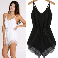 2016 New Women Strap Sleeveless Lace Chiffon Party Jumpsuit Rompers Playsuit White Black #3546