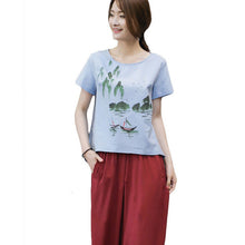 2016 New Women T shirt Chinese Style Cotton and Linen Print T-shirt Women O-neck Top Short Sleeve Female tops 70877