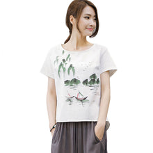 2016 New Women T shirt Chinese Style Cotton and Linen Print T-shirt Women O-neck Top Short Sleeve Female tops 70877