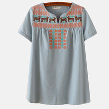 2016 New Women T shirt Cotton and Linen Embroidery Print T-shirt Women O-neck Top Short Sleeve Female tops 70886