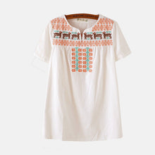 2016 New Women T shirt Cotton and Linen Embroidery Print T-shirt Women O-neck Top Short Sleeve Female tops 70886