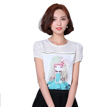 2016 New Women T shirt Embroidery Print T-shirt Women O-neck Top Chiffon Short Sleeve Female tops 70881