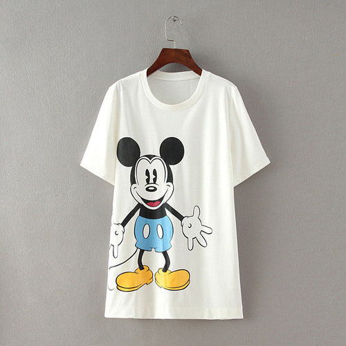 2016 New Women T shirts Animal Mouse Print T-shirt Woman O-neck Mice Top Short Sleeve Female Plus Size Carton Long t shirt 71485
