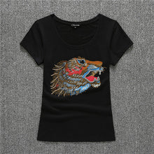 2016 New Women T shirts Animal Print T-shirt Woman O-neck Top Short Sleeve Diamond Bling Female Lace Plus Size t shirt 72121