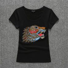 2016 New Women T shirts Animal Print T-shirt Woman O-neck Top Short Sleeve Diamond Bling Female Lace Plus Size t shirt 72121