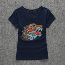 2016 New Women T shirts Animal Print T-shirt Woman O-neck Top Short Sleeve Diamond Bling Female Lace Plus Size t shirt 72121