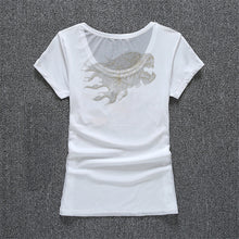 2016 New Women T shirts Animal Print T-shirt Woman O-neck Top Short Sleeve Diamond Bling Female Lace Plus Size t shirt 72121