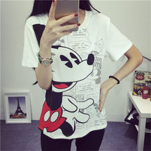 2016 New Women T shirts Carton Letter Print T-shirt Women O-neck Top Short Sleeve Animal Mouse Female Plus Size tops 71482