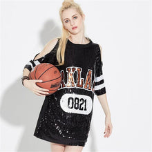 2016 New Women T shirts Number Print T-shirt Woman O-neck Top Short Sleeve Sequined Bling Long Female Plus Size t shirt 72123